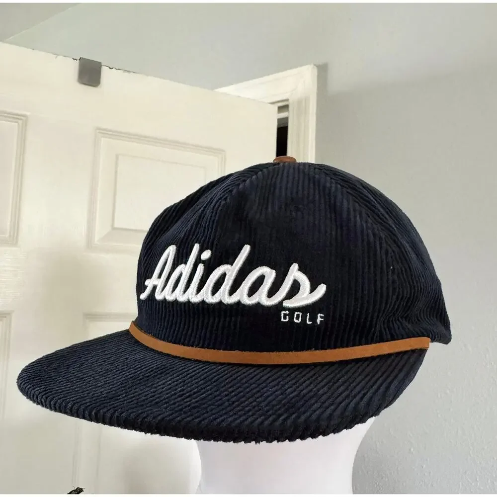 Adidas Corduroy Leather Five-Panel Rope Hat Navy Blue